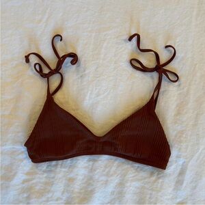 l*space Ribbed Chocolate Brown Tie-Strap Bikini Top
